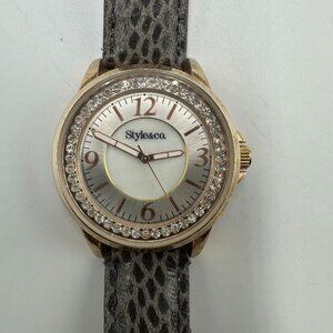 3/$30 Style & Co Women Rose Gold Crystal Bezel Grey Snake Print Band Working